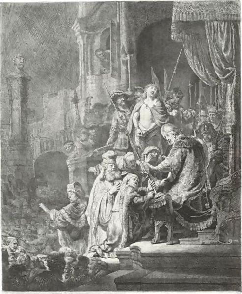 Christ Before Pilate Large Plate Oil Painting by Harmenszoon van Rijn Rembrandt
