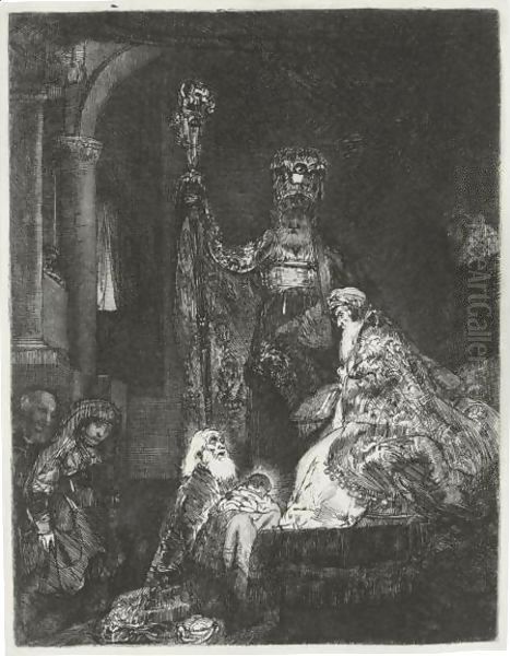 The Presentation In The Temple In The Dark Manner Oil Painting by Harmenszoon van Rijn Rembrandt