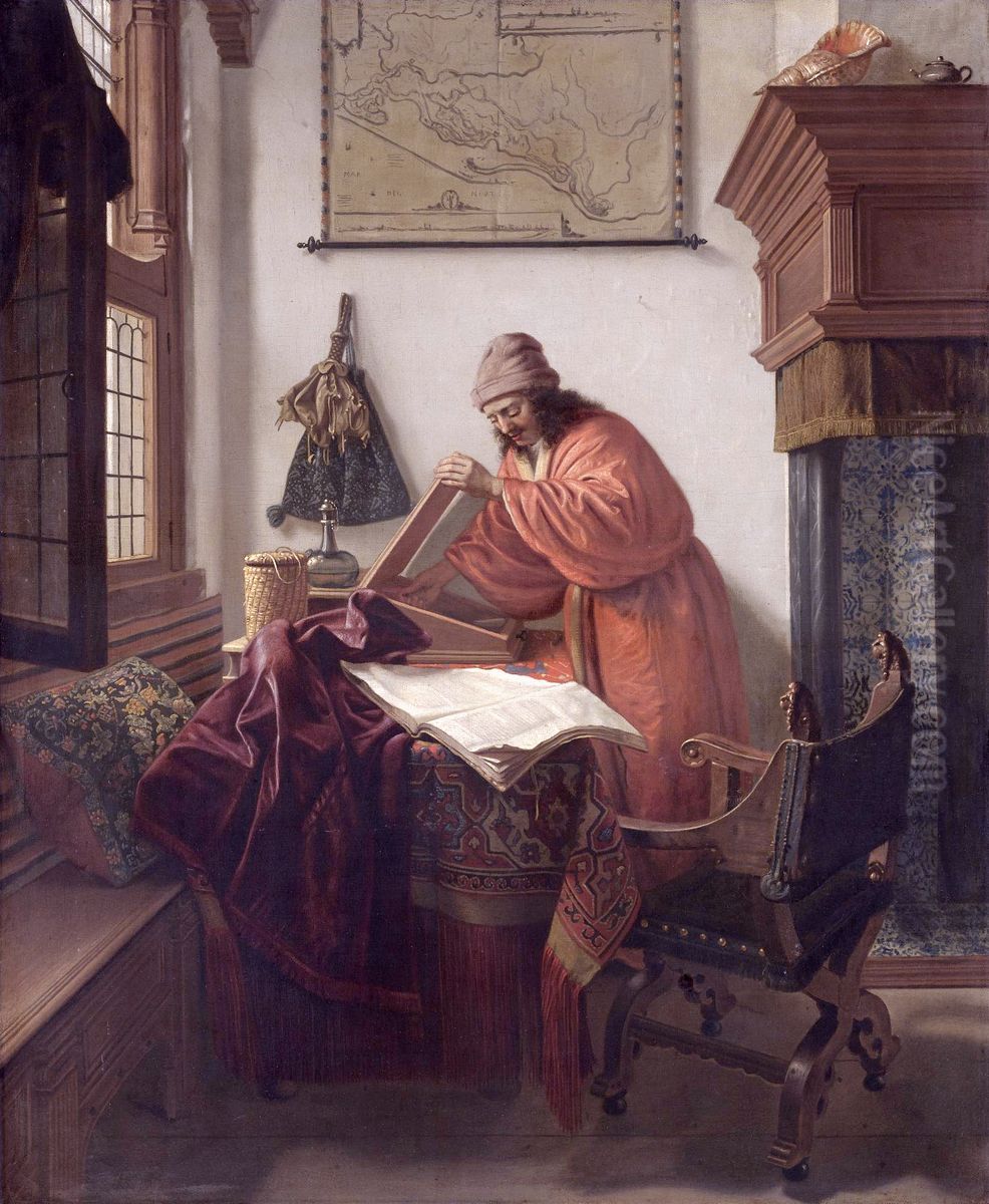 A Scholar In His Study Oil Painting by Cornelis De Man