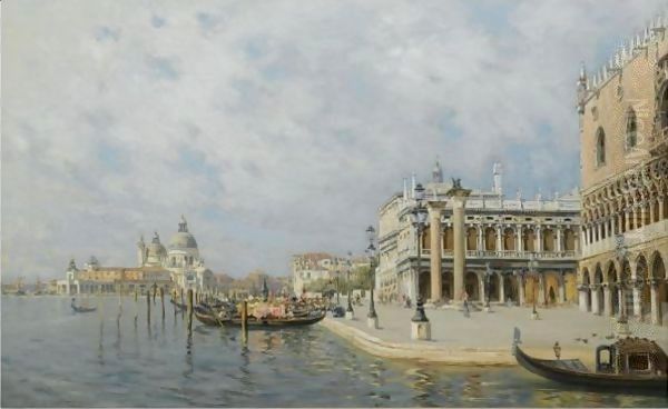 View Towards St. Mark's Square With Santa Maria Della Salute In The Distance Oil Painting by Rafael Senet y Perez