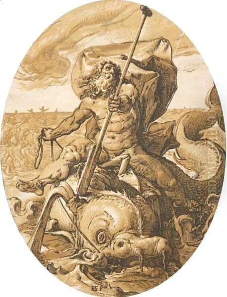 Neptune Oil Painting by Hendrick Goltzius