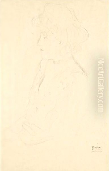 Brustbild Im Profil Nach Links (Woman In Profile Facing Left) Oil Painting by Gustav Klimt