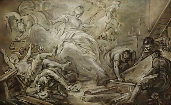 The Arts Triumphant Over The Vices Oil Painting by Jean-baptiste Deshays