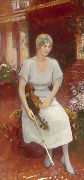 Portrait Of The Violinist Cecile Hansen, Circa 1922 Oil Painting by Repin Iliya