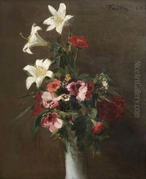 Fleurs Dans Un Vase De Porcelaine Oil Painting by Ignace Henri Jean Fantin-Latour