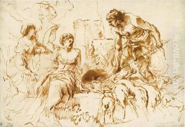 Jacob And Rachel At The Well Oil Painting by Giovanni Benedetto Castiglione