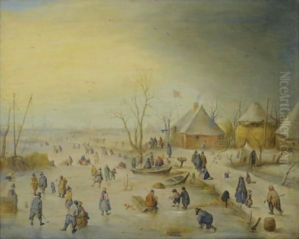 A Winter Landscape With Kolf Players, Skaters And Numerous Other Figures Oil Painting by Hendrick Avercamp