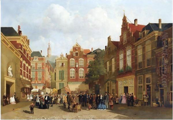 The Daily Market On The Groenmarkt With The St. Jacobskerk In The Back, The Hague Oil Painting by Joseph Bles