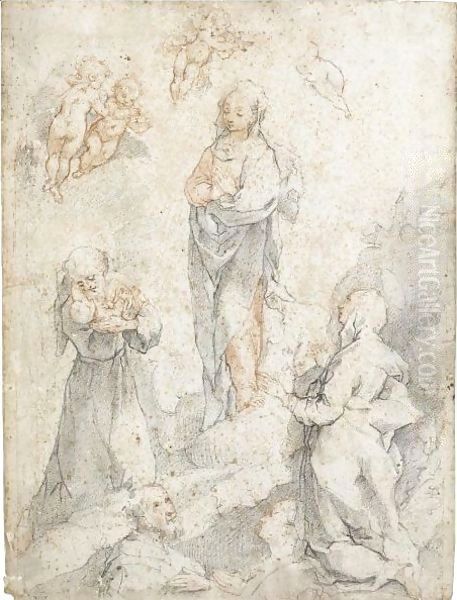 The Virgin With St Francis Holding The Christ Child, St Clare And Two Donors Oil Painting by Federico Fiori Barocci