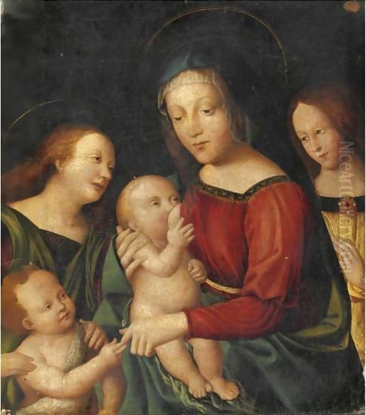 Madonna Con Bambino, San Giovannino E Angeli Oil Painting by Italian Unknown Master