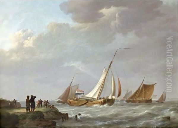 Shipping Off The Dutch Coast 2 Oil Painting by Johannes Hermanus Koekkoek Snr