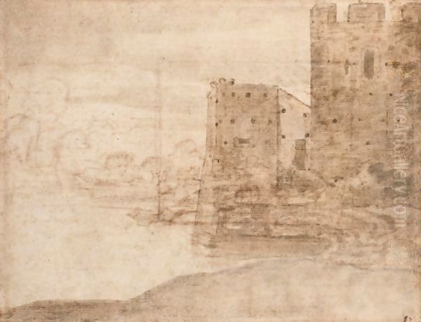 Chateau Fort Au Bord D'une Riviere Oil Painting by Claude Lorrain (Claude Gellee)