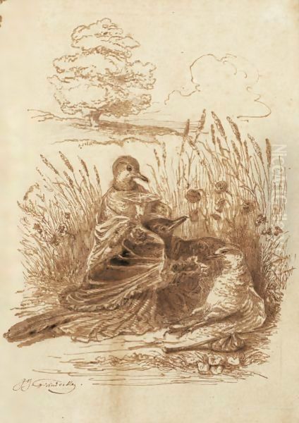 L'Oiseau Epuise Oil Painting by Jean-Jacques Grandville