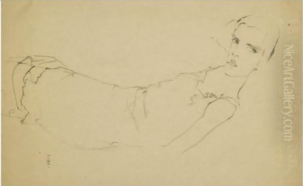 Girl On Her Back Oil Painting by Egon Schiele
