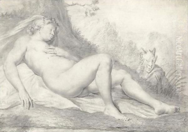 A Sleeping Nymph Watched By A Satyr Oil Painting by Willem Van Mieris Leiden