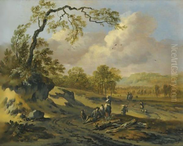A Dune Landscape With Travellers Oil Painting by Jan Wijnants