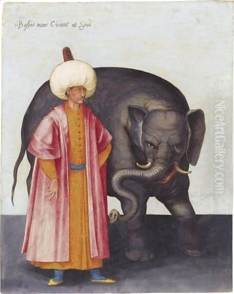 A Turbanned Pasha With An Elephant Oil Painting by Jacopo Ligozzi