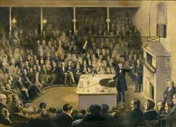 Michael Faraday (1791-1867) Lecturing in the Theatre at the Royal Institution Oil Painting by Alexander Blaikley