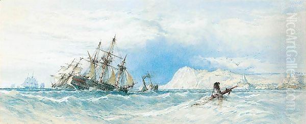 A Merchant Ship Towed By A Paddle Steam Tug Off Illfracombe, Devonshire Oil Painting by John Callow