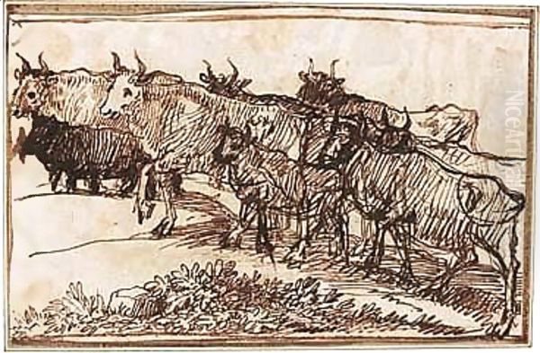 Cattle Ascending A Track Towards The Left Oil Painting by Claude Lorrain (Claude Gellee)