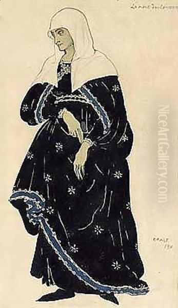 Costume design for la mEre Douloureuse Oil Painting by Leon Samoilovitch Bakst