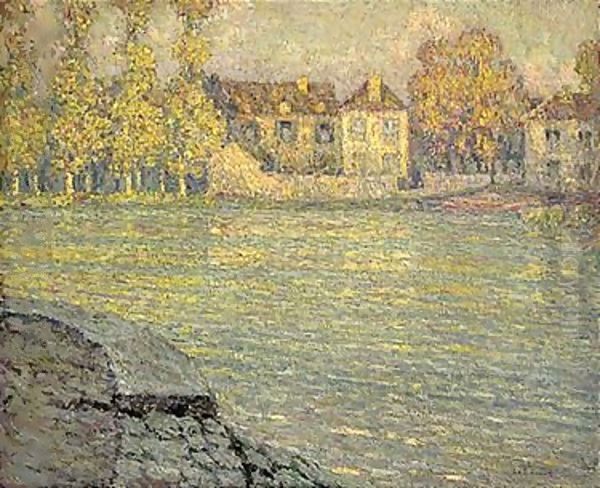 Maisons Sur La Riviere Au Soleil Couchant Oil Painting by Henri Eugene Augustin Le Sidaner