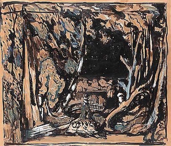 Stage design for les Sylphides Oil Painting by Leon Samoilovitch Bakst
