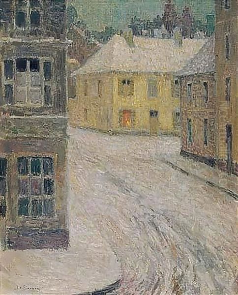 Vieilles Maisons Sous La Neige, Rue Petigny Oil Painting by Henri Eugene Augustin Le Sidaner