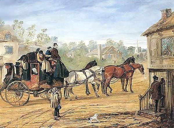 The Hull To London Royal Mail Stopping At A Country Post Office Oil Painting by Henry Thomas Alken