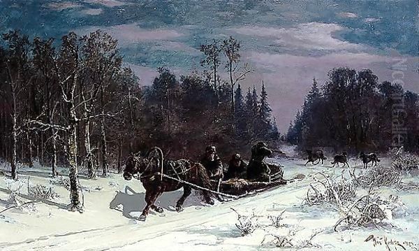 Hunting wolves Oil Painting by Iulii Iul'evich (Julius) Klever