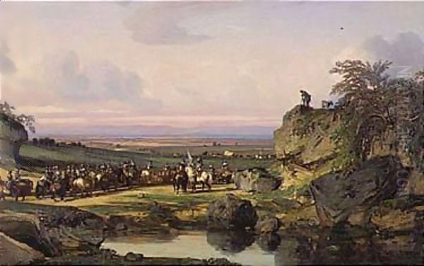 Landscape With Soldiers Oil Painting by Jules Dupre