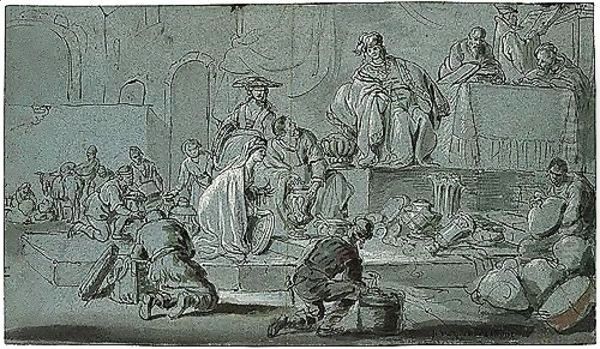 Joseph Selling Wheat In Egypt (Genesis 4156-7) Oil Painting by Jacob Willemsz de Wet the Elder