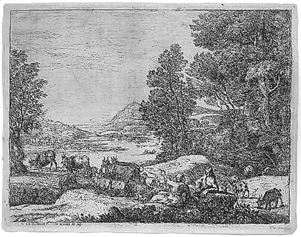 Shepherd and shepherdess conversing in a landscape Oil Painting by Claude Lorrain (Claude Gellee)