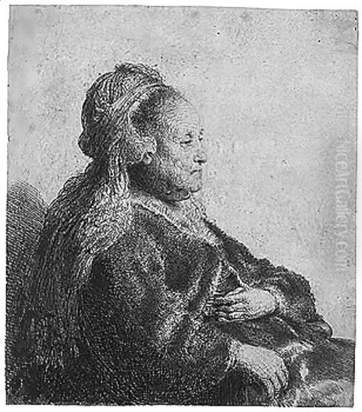 The artist's mother seated, in an oriental headdres Oil Painting by Harmenszoon van Rijn Rembrandt