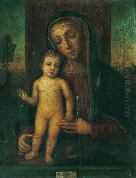 The Madonna And Child Enthroned, A Landscape Beyond Oil Painting by Francesco Bissolo