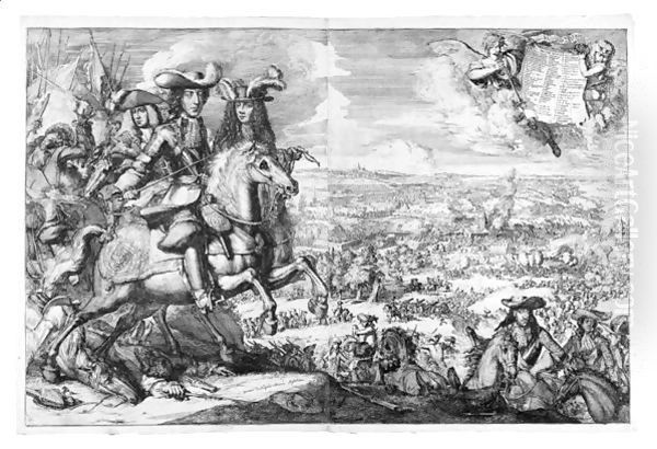 Willem III And Duke Villa-Hermosa Battling With The Count Of Luxemburg Near St Denis, Hainaut-August 14th 1678 Oil Painting by Romeyn de Hooghe