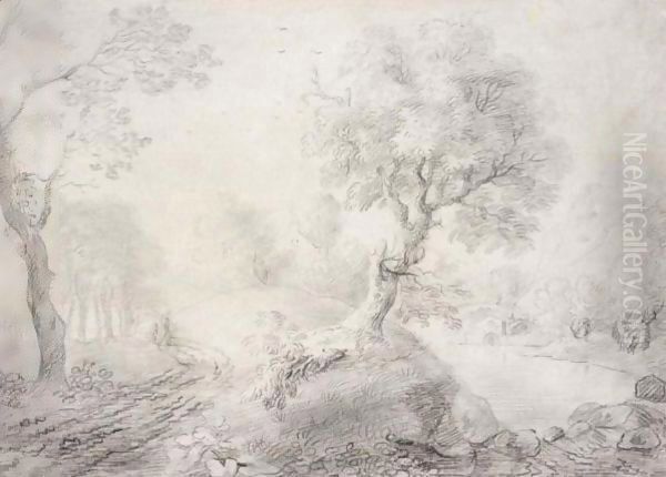 A Landscape Drawing Oil Painting by Unknown Painter