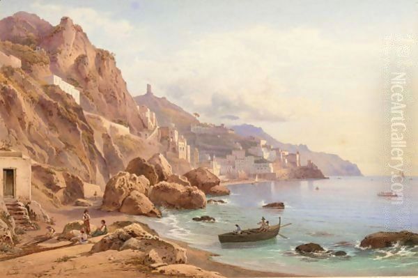 Amalfi, Veduta Del Golfo Oil Painting by Hermann David Solomon Corrodi