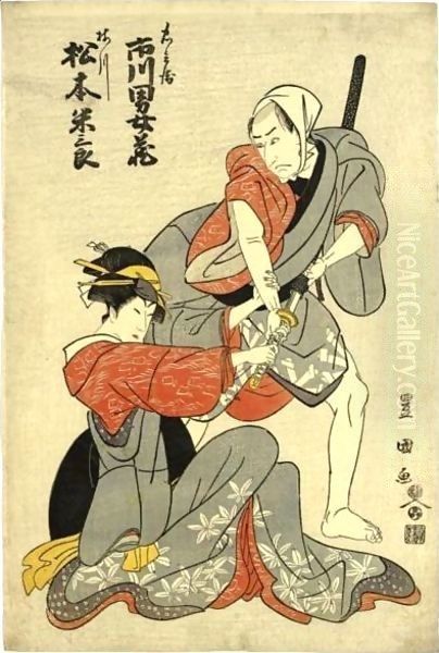 Ichikawa Omeo As Chube And Matsumoto Yonesaburo Oil Painting by Toyokuni