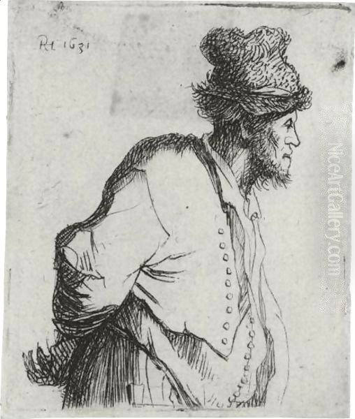 Peasant With His Hands Behind His Back Oil Painting by Harmenszoon van Rijn Rembrandt