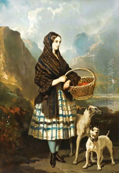 Jeune Femme Aux Chiens Oil Painting by Alfred Dedreux