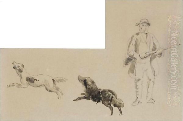 A Sportsman With His Two Retrievers Oil Painting by David Cox