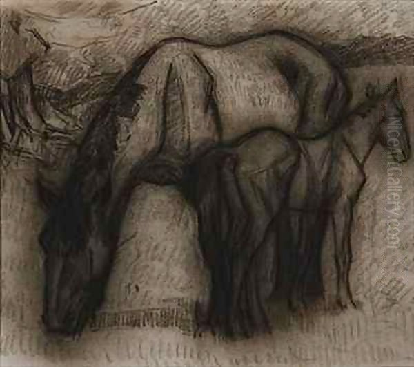 Study for Mare and Foal, Lytchetts, Clayhidon Oil Painting by Robert Polhill Bevan