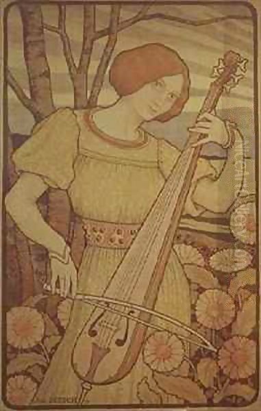 Young Woman with a Lute Oil Painting by Paul Berthon