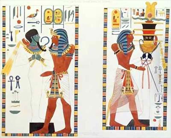 Two Murals from the Tombs of the Kings of Thebes, discovered by G. Belzoni Oil Painting by Giovanni Battista Belzoni