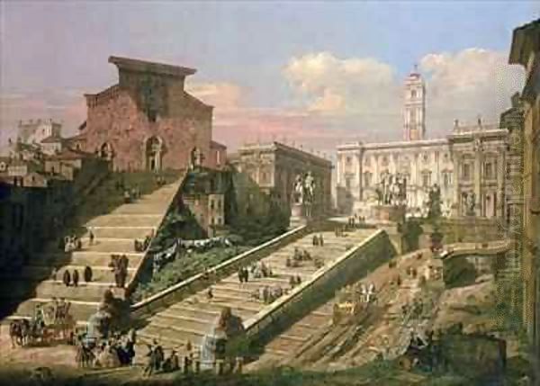 The Piazza del Campidoglio and the Church of S. Mario d'Aracoeli, Rome Oil Painting by Bernardo Bellotto