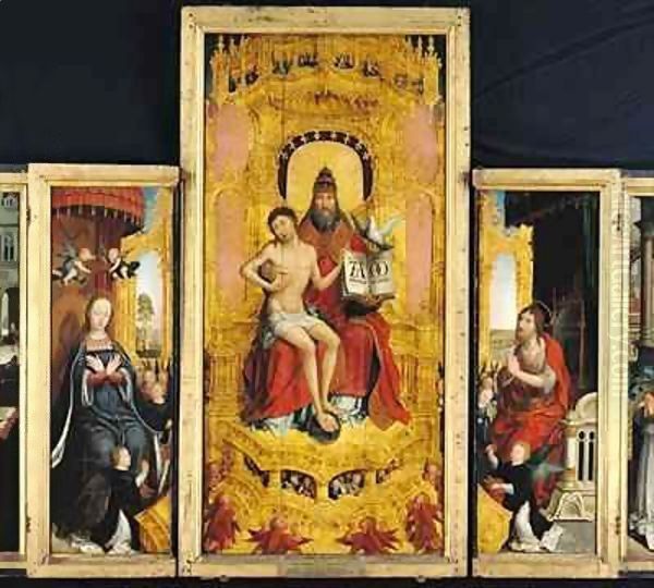 Polyptych of the Glorification of the Holy Trinity, central panel depicting the Trinity, the Virgin and St. John the Baptist Oil Painting by Jean Bellegambe the Elder