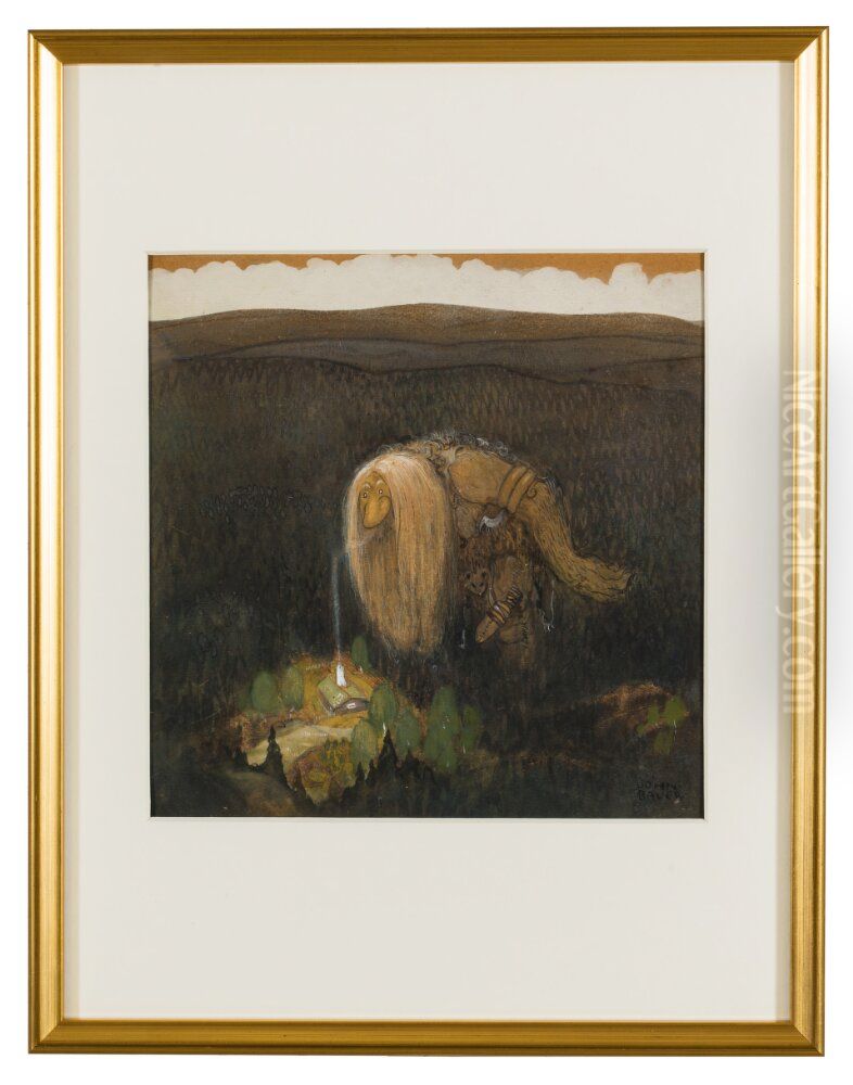 A Forest Troll Oil Painting by John Bauer