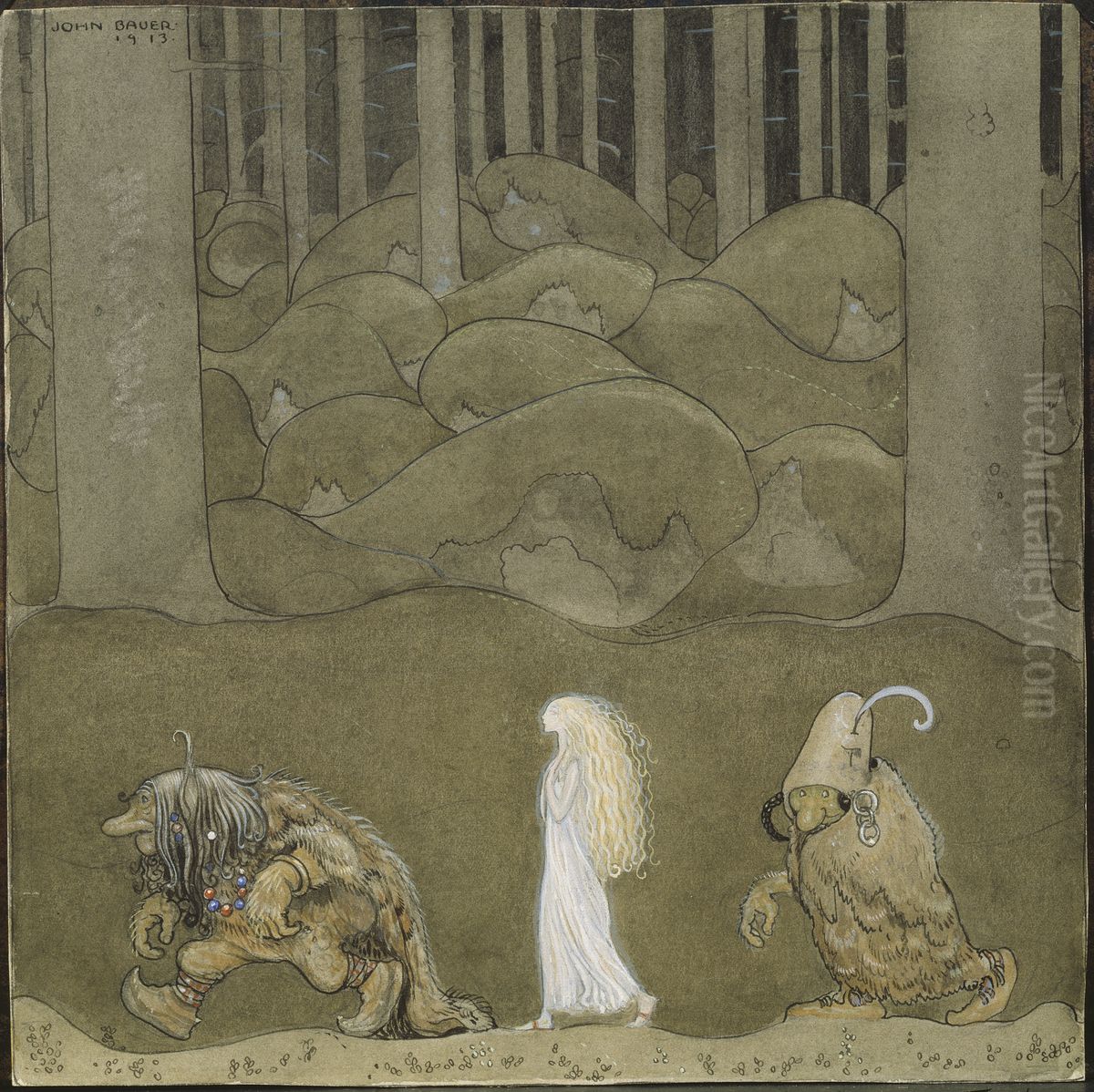 The Princess and the Trolls Oil Painting by John Bauer