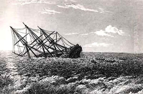 H.M. Pandora foundering, from 'The Eventful History of the Munity and Piratical Seizure of H.M.S. Bounty its cause and consequences' Oil Painting by Robert Batty